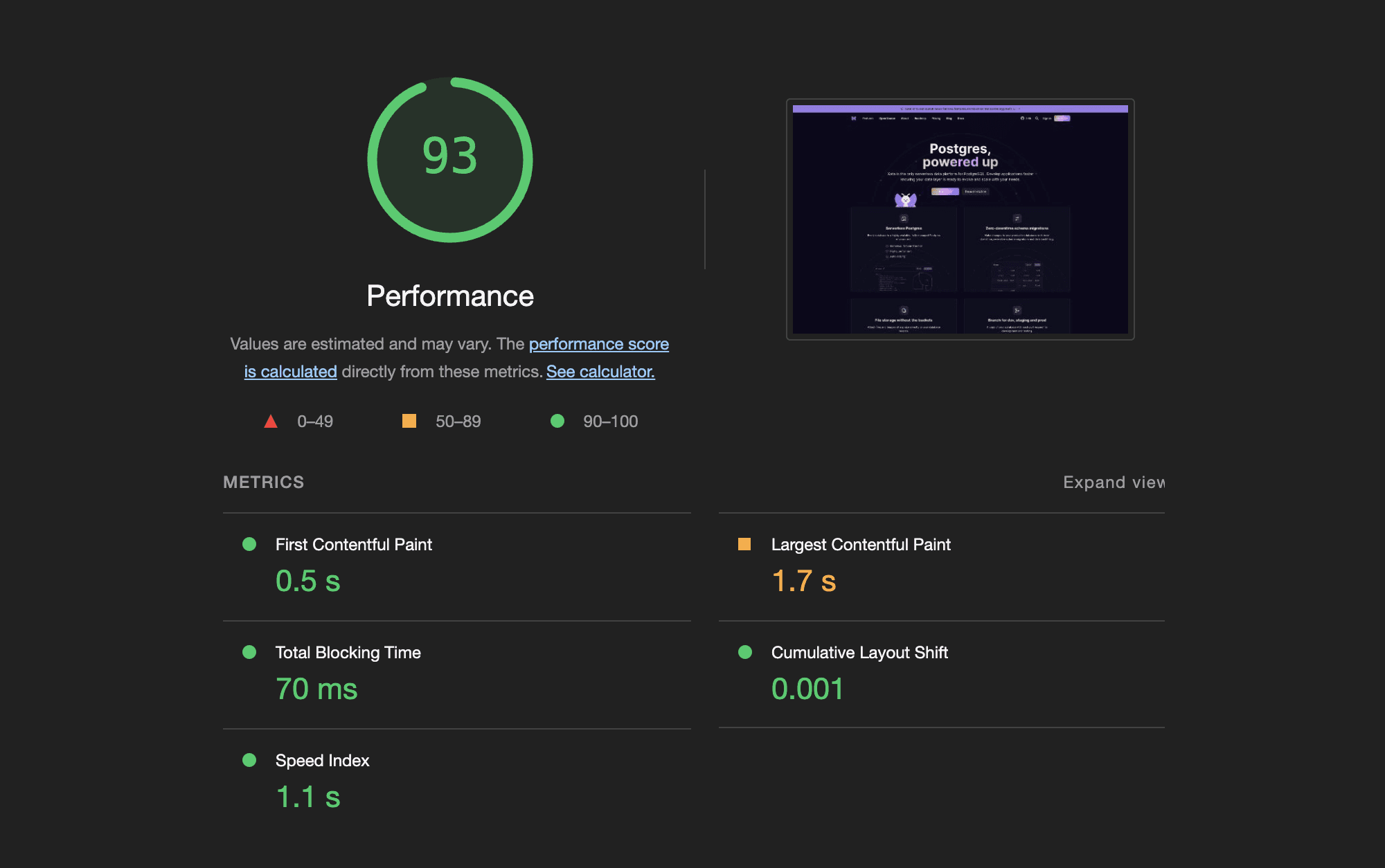 Xata website performance